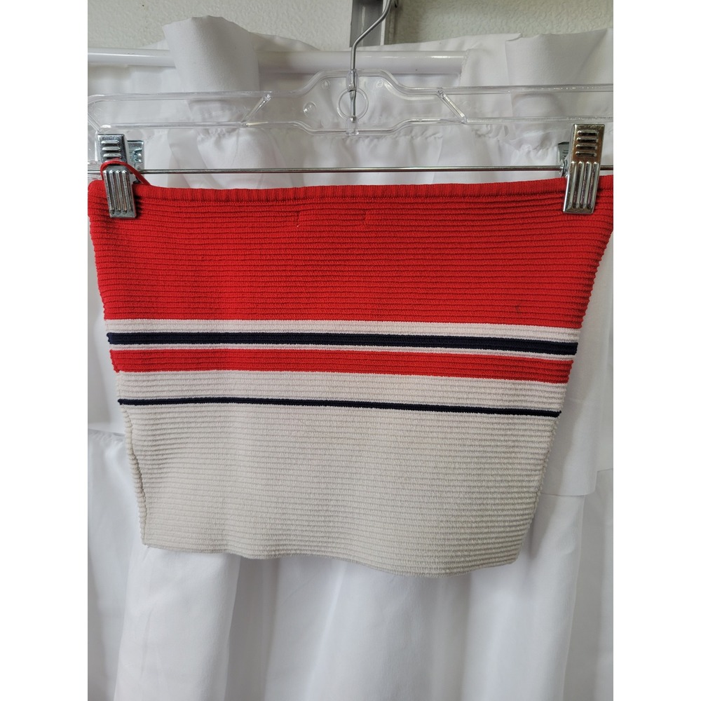 LA‎ Hearts Red White Blue Striped Ribbed Knit Tube Top Small Crop Top 1908